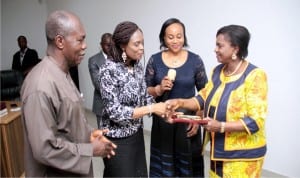 L-R: Chairman, L. O. C. Nigerian Optometric Association, Dr. Lucky Kina, Vice Chairperson, L. O. C. Nigerian Optometric Association, Dr. Adeline Aluge and Chairperson, L. O. C. Nigerian Optometric Association, Dr. Chinenye Nwaneri, presenting an Eye Care award to the Rivers State Deputy Governor, Dr. Ipalibo Harry-Banigo, during a courtesy visit in Government House, Port Harcourt.