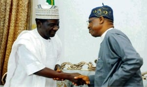 Governor Simon Lalong of Plateau State (left), with the Minister for Information, Mr Lai Mohammed during the Minister's  visit to the Governor at the Government House in Jos, recently.