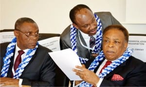 From Left: Former Vice Chancellor, Prof. Joseph Ajienka, Chairman, Society of Petroleum Engineers, Nigeria Council, George Kalu, and former Presidential Adviser on Petroleum Resources, Dr Emmanuel Egboga, at the 5th Oloibiri Lecture Series and Energy Forum, in Abuja recently