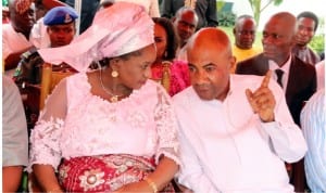 Chairman Caretaker Committee, Bonny Local Government Area, Charles Tonye Jumbo welcoming the Rivers State Deputy Governor, Dr. (Mrs) Ipalibo Harry Banigo on arrival at Bonny Island 