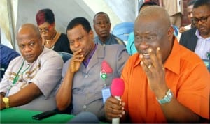 L-R: Head of Departement,Voters Education, INEC, Rivers, Mr Godfrey Achebe; Administrative Secretary, Rivers, Mr Tom Ongele and Rivers Resident Electoral Commissioner, Elder Aniedi Ikoiwak, during a meeting with  Rivers INEC Staff in preparations for the March 19  re-run Election in Port Harcourt, recently