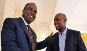 Managing Director, Bank of Agriculture, Prof Danbala Danju, (left) welcoming the team leader, Word Bank, Mr Muli Musinga, to the Bank of Agriculture headquarters in Kaduna on Tuesday.