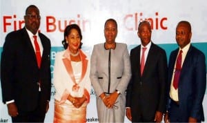  L-R Managing Director Mobil Oil Nigeria Plc. Mr Tunji Oyebanji; President, Lagos Chamber of Commerce and Industry, Chief Nike Akande, Executive Vice Chairman Techno Oil, Mrs Nkechi Obi; Managing Director, Petrowest Energy Resources Ltd, Mr Reginald Stanly and Chairman, Petroleum Downstream Group, Mrken Abazie, at the first business clinic of the Petroleum Downstream Group of the Lagos Chamber of Commerce and Industry, in Lagos State recently.