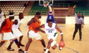 Basket ballers in action