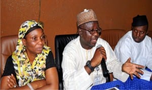 L-R: Commissioner for Women Affairs and Social Development Kaduna State, Hajiya Rabi Abdulsalam, Executive Secretary, Kaduna State Investment Promotion Agency, Dr Gambo Hamza and Commissioner for Commerce, Industry and Tourism Kaduna State, Alhaji Shehu Balarbe, at a news conference on Economic and Investment Summit in Kaduna, recently.
