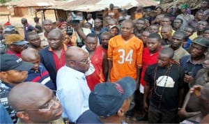 Former Senate President, Senator David Mark (middle), addressing youths of Odugbeho village, during his assessment visit to affected communities recently attacked by herdsmen in Agatu, Benue State.