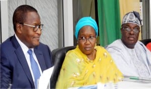 L-R: Chief Executive Officer, Nigerian Communications Commission, Prof. Umar Danbatta, representative of the Chairman, Independent National Electoral Commission (INEC), Mrs Amina Zakari and Member Board of the Electoral Institute, Prince Adedeji Soyebi, at the 12th Electoral Institute Public Lecture  on "ICT and Electronic Voting: Issues and Challenges" in Abuja recently.