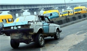 A car specially built for smuggling at Apapa wharf Bridge in Lagos, recently.