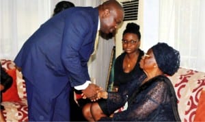 Governor Akinwunmi Ambode of Lagos (left), condoling the widow of Dr Tunji Braithwaite, Mrs Grace Braithwaite, during a condolence visit to Braithwaite’s  family in Lagos, recently. With them is Dara Rhodes.