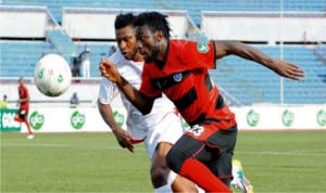 Lobi Stars striker Anthony Okpotu chasing the ball