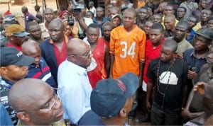 Former Senate President, Sen. David Mark (middle), addressing youths of Odugbeho village, during his assessment visit to affected communities recently attacked by herdsmen in Agatu, Benue recently.