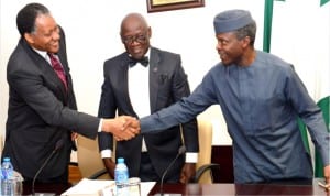 L-R: Former Minister of Foreign Affairs, Mr Odein Ajumogobia, Leader, University of Lagos, Akoka Lagos and 1975-79 Law Set Reunion, Justice Chinyelu Anigbogu and Vice-President Yemi Osinbajo, during the visit of the group to the Presidential Villa on Abuja on Thursday 