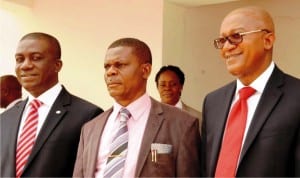 L-R: Deputy Managing Director Ecobank Nigeria, Mr Anthony Okpanachi, Chief Medical Director University of Nigeria Teaching Hospital (unth), Dr Chris Amah and Ecobank Head of Commercial Banking, Mr Shehu Jafiya, during the handover of consultant doctors common room building to unth in Enugu, recently.