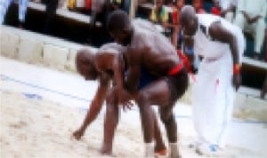 Local wrestlers in a contest