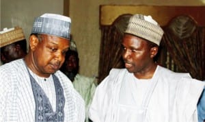 Governor Atiku Bagudu of Kebbi State (left) with the Editor-In-Chief of the Media Trust Ltd, Mr Mannir Dan-Ali, during his visit to the Governor in Birinin Kebbi on Tuesday.