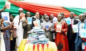 Minister of Health, Prof. Isaac Adewole (middle); Acting Director General, National Agency for Food and Drug Administration Control (Nafdac), Mrs Yetunde Oni (3rd right) and World Health Organisation Country representative, Dr Rui Vaz, at the unveiling of the Nafdac Good Manufacturing Practice Guidelines for Pharmaceutical Products 2016 in Abuja on Tuesday last week.