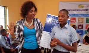 Director/CEO Institute for Partnership, Mrs Ogbanga during the lecture at CSS Amadi Ama