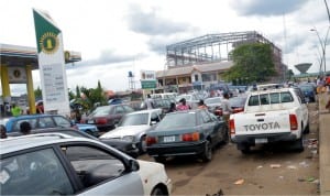 Queues along Lagos  Bus Stop in  Port Harcourt due to fuel scarcity , yesterday.              Photo: Nwuieh Donatus Ken