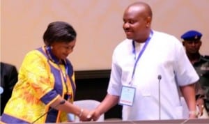 Rivers State Deputy Governor, Dr. (Mrs) Ipalibo Harry Banigo welcoming the state Governor, Chief Nyesom Wike to the Retreat for top Government Functionaries organized by Rivers State Government in Port Harcourt, recently.