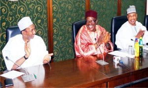 From left: Bauchi State Deputy GovernorAlhaji Nuhu Gidado, National President of Road Transport Employers Association of Nigeria (rtean), Alhaji Musa Isiwele and National Deputy President rtean. 