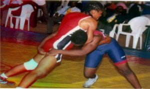 Female wrestlers in contest