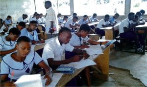 One  of the make shift classroom in Community Comprehensive Secondary School, Apani, Ikwerre Local Government Area of Rivers State. 