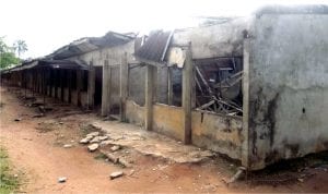 Dilapidated classroom blocks at Ihenweorie Secondary School, Ahiara Mbaise, Imo State, recently.