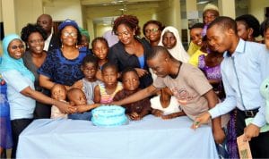 L-R: Consultant  Psychiatrist, Dr Bello Mojeed-Abiola,, Consultant Psychiatrist, Grace Ijarogbe, Chief  Consultant Psychiatrist, Special Grace, Dr Oluyemi Ogun,  Chief Nursing Officer, Ms Abiola  Akingbohungbe and Children of Child and Adolescent Mental Health Service, during Autism Day in Lagos, recently.