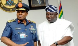 Chief of Air Staff, Air Marshal Saddiq Abubakar (left) and Governor Akinwunmi Ambode of Lagos during a visit of the Chief of Air Staff to Governor Ambode in Lagos, recently.