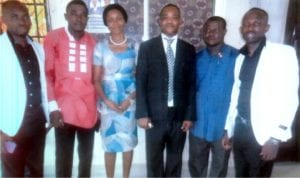 L-R: Mr God’spower Green (member Media Board, Ogan Mainland Church, Assemblies of God Nigeria), Mr Belema Tariah (member), Miss Ugochi Ihemmadu (member), Mr Julius Onos (chairman), Mr Edward Inyango (Secretary), Mr Wisdom Jonathan (member) at the donation and unveiling of Glass Information Board by the Church Media Board to mark this year’s Media Day by Rivers District Assemblies of God Nigeria last Sunday. Photo: Igbiki Benibo
