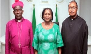 L-R:. Bishop, Niger Delta Diocese, Rt. Rev. Ralph Cornelius Ebirien, Rivers State Deputy Governor, Dr. (Mrs) Ipalibo Harry Banigo and Clerical Synod Secretary Ven. Amavey Christian Abbey-Kalio, during a courtesy visit by the members of the Diocese to Government House, Port Harcourt.