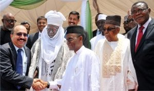 L-R: Managing Director, African and Middle East OLAM International, Mr Venkataramani Strivathsan, Sir Gbagyi, Chief Danjuma Baarde, Governor, Nasir El-Rufai of Kaduna State former Chairman , SCOA Motors, Alhaji Ahmed Joda and Representative of Minister of Agriculture and Rural Development, Mr Obina Okpara, at the ground breaking of the Animal Feed and Protein Company in Kaduna, recently.