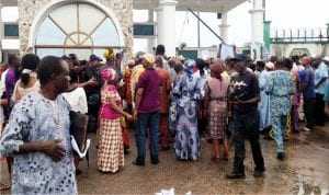 Association of Contributory Retirees of Delta State protesting the non payment of their benefits since retirement at the Government House in Asaba, yesterday.