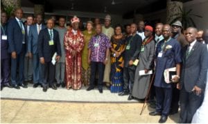 Minister and stakeholders at the sensitisation of stakeholders on pre and post launch activities of the Clean-up Ogoni land and other oil impacted communities in the Niger Delta by the Federal Ministry of Environment in Port Harcourt yesterday. 