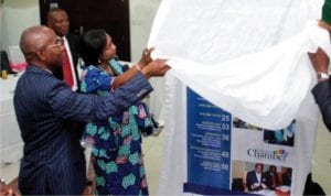Rivers State Deputy Governor, Dr. (Mrs) Ipalibo Harry Banigo, flanked by President, Port Harcourt Chamber of Commerce, Industry, Mines & Agriculture(PHCCIMA), Dr. Emi Membere-Otaji, unveiling the Commerce Port Harcourt Magazine at the Obi Wali International Conference Centre, Port Harcourt. 