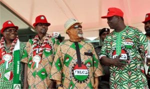 L-R: President, Trade Union Congress, Comrade Bobboi Kaigama,  Minister of Federal Capital Territory, Alhaji Mohammed Bello, Minister of Labour and Employment, Senator Chris Ngige and President Nigeria Labour Congress, Comrade Ayuba Wabba, during the 2016 May Day Celebration in Abuja, yesterday