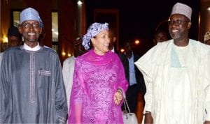L-R: Minister of FCT, Mohammed Bello, Environment, Amina Mohammed and Water Resources, Suleiman Adamu, at a reception dinner organised by Association of Consulting Engineers in Nigeria (ACEN) for its President, Engr. Suleiman Adamu, on his appointment as the Minister of Water Resources in Abuja on Friday