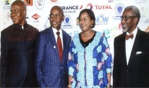 Rivers State Deputy Governor, Dr. Mrs Ipalibo Harry Banigo 2nd (right), President PHCCIMA Dr. Emi Membere-Otaji 2nd (left) Chairman, Phillips Consulting, Mr. Foluso O. Phillips (right) Publicity Secretary, PHCCIMA; Pastor Alabi Oluwatonyi (left) during the 1st Port Harcourt Chamber of Commerce Business Luncheon at Obi Wali International Conference Centre on 28th April, 2016.