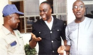 L-R: Chairman Nigeria Union of Journalists, Rivers State Council, Comrade Omoni Ayo-Tamuno, Director, Public Enlightment, Ministry of Information and Communications, Pastor Paulinus Nsirim and General Manager, Radio Rivers, Mr Sampson Fiberesima, during the 2016 World Press Freedom Day organised by NUJ in Port Harcourt, yesterday