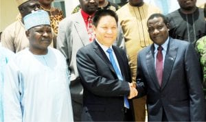 Deputy Governor of Plateau, Prof. Sonni Tyoden, leader of delegation from Hunan Xianghui Development Group Ltd., Mr Yau Fangmingl, Governor Simon Lalong, and a member of the delegation, Susan Zhang, during the courtesy visit of the delegation to the Governor in Jos last Wednesday