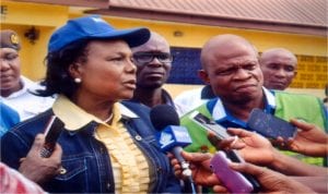 State Commissioner for Environment, Prof. Roseline Konya (left) briefing journalists at end of April 2016 Sanitation monitoring in the state. With her are State Director National Orientation Agency (NOA) Mr Oliver Worlugbum. Photo: Chris Monyanaga