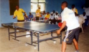 Table tennis players in a tournament