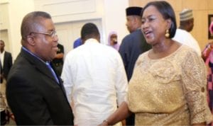 Rivers State Deputy Governor, Dr. (Mrs) Ipalibo Harry Banigo (right), with Director of Studies, National Institute for Policy & Strategic Studies(NIPSS), Prof. Celestine Oyom Bassey (left), during a cocktail party in Government House, Port Harcourt ,recently.