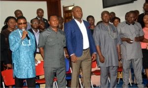 Chairmen of Local Governemnt Caretaker Committees being screened by Rivers State lawmakers in Port Harcourt, on Monday.Photo: Chris Monyanaga