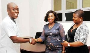 From Left: Enugu State Commissioner for Information, Mr Ikechukwu Udeuhele, News Agency of Nigeria (Nan) South-East Acting Zonal Manager, Mrs Maureen Atuonwu and Nan Senior Editor, Mrs Ifeyinwa Okonkwo, during a working visit to the commissioner in Enugu on Monday