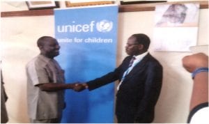 Rivers State Commissioner for Budget and Economic Planning, Hon Isaac Kamalu (left), in a handshake with Chief, United Nations Children’s Fund (UNICEF), Port Harcourt Field Office, Mr Milbroad Ngambi, during a courtesy call on the commissioner in Port Harcourt by a UNICEF team on Tuesday. 