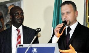 Minister of Agriculture, Czech Republic, Marian Jurecka (right), speaking at the Nigeria-Czech Business Forum in Abuja, recently. With him is Chairman, Nigeria Czech Republic Trade and Investment Council, Mohammed Dahiru.