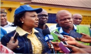 Rivers State Commissioner for Environment, Prof Roseline Konya (left), briefing journalists during a monthly sanitation exercise in Port Harcourt, recently. With her is State Director, National Orientation Agency (NOA), Mr Oliver Worlugbum (right), in Port Harcourt, recenlty.