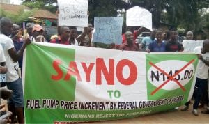 Edo Youths Congress protesting hike in pump price of petrol in Benin-City, yesterday.