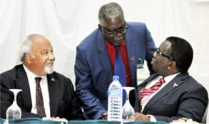 L-R: The United States Secretary-General’s Special Envoy on Tuberculosis, Eric Goosby, Chairman, Stop TB Partnership, Prof.  Lovett  Lawson and Minister of Health, Prof. Isaac Adewole, during the 2016 National Tuberculosis Conference in Abuja, yesterday.
